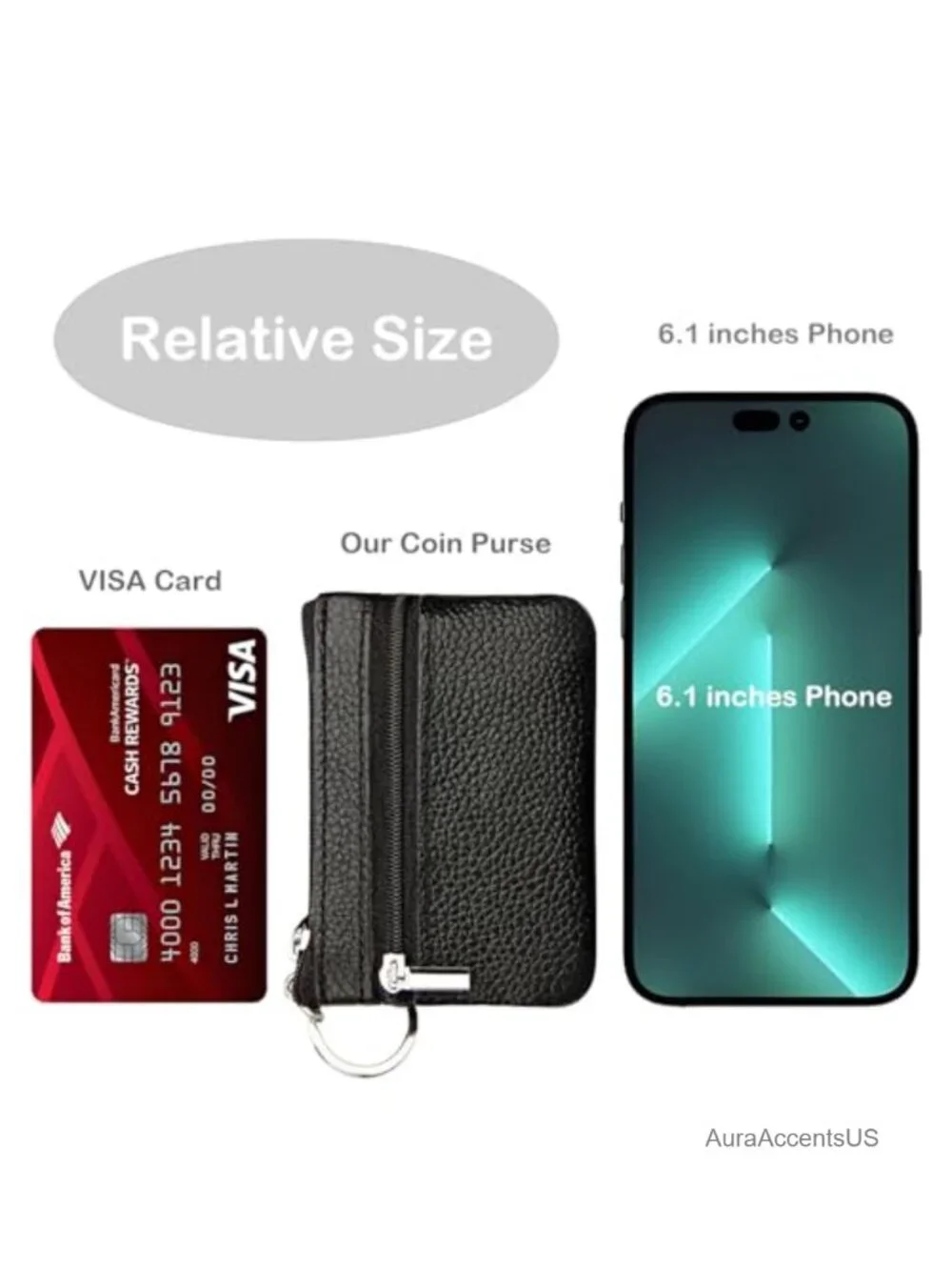 Genuine Leather Coin Purse with Zipper and Key Ring Mini Change Pouch